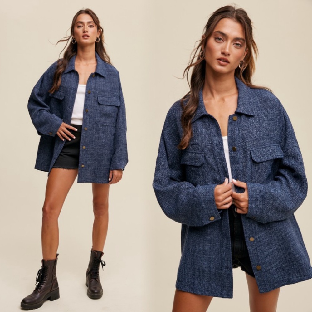 Women's Textured Woven Oversized Western Style Jacket